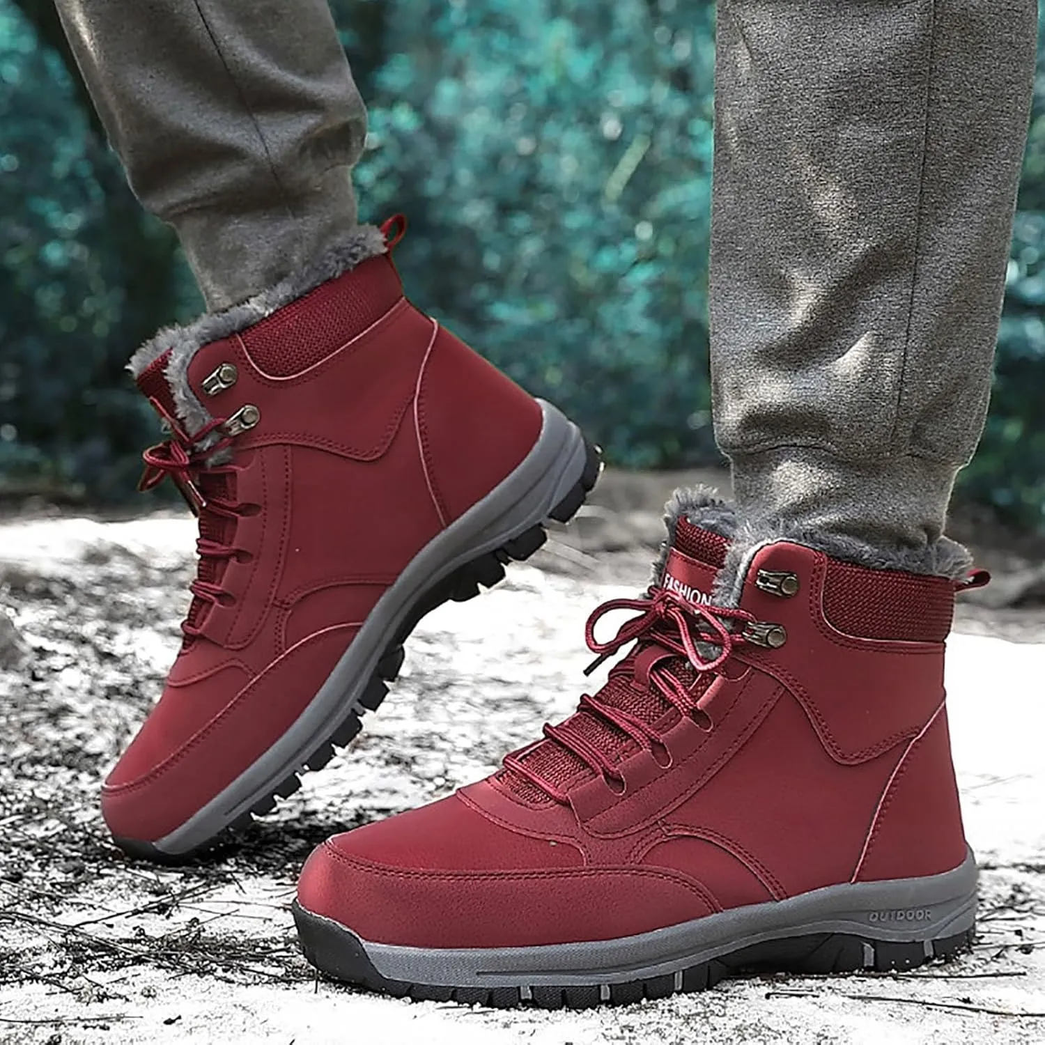 Non Slip Snow Boots for Men Fleece Lined Warm Ankle Boots Lace Up Cold Proof Winter Boots Casual Insulated Snow Boots