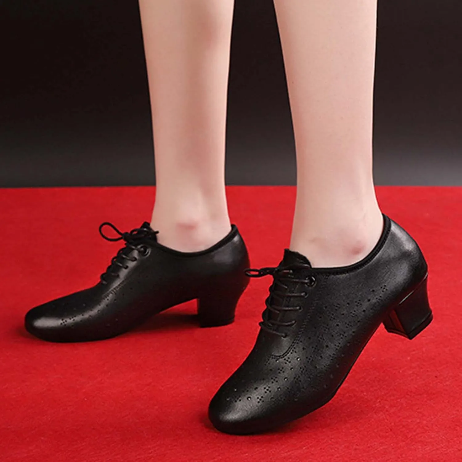 ONAIC Women's Character Latin Ballroom Shoes Non-Slip Lace-Up 5CM Heels Practice Teaching Dance Shoes Wedding Pumps