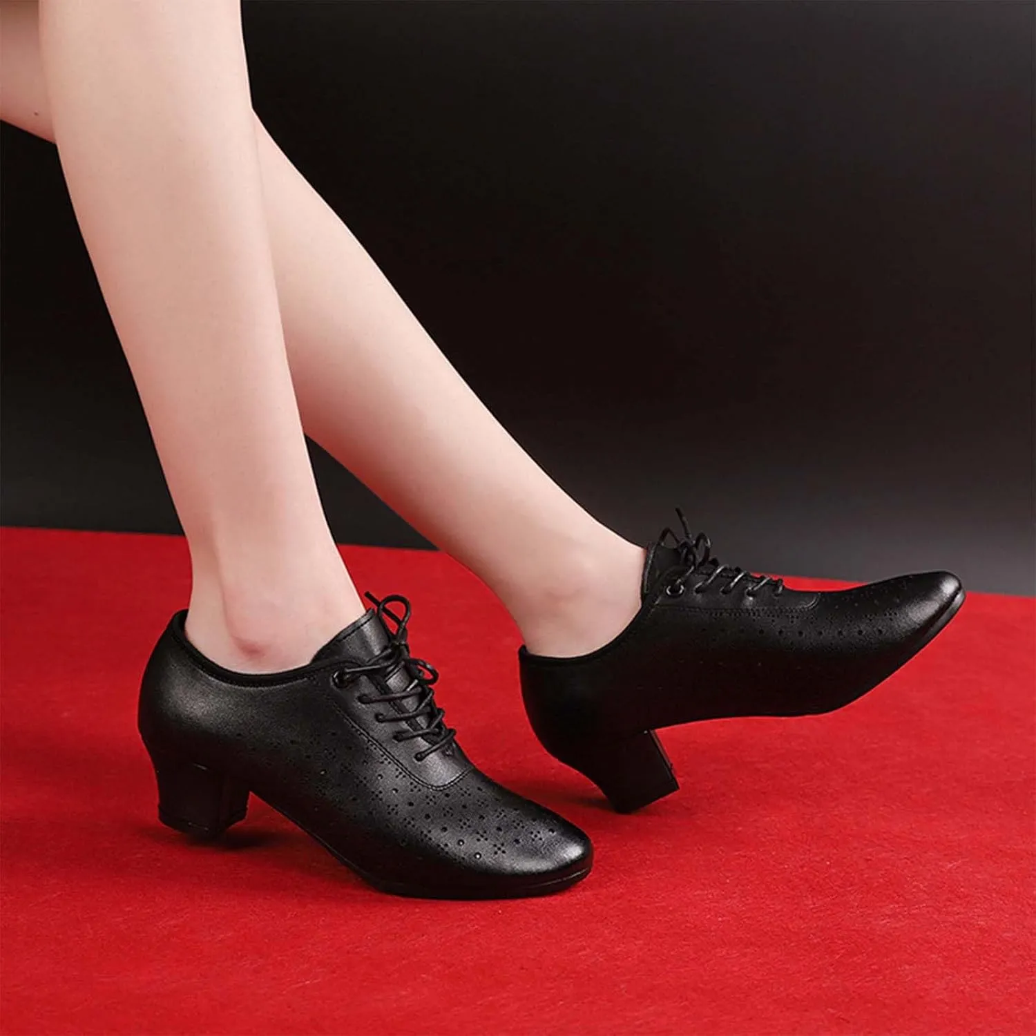 ONAIC Women's Character Latin Ballroom Shoes Non-Slip Lace-Up 5CM Heels Practice Teaching Dance Shoes Wedding Pumps