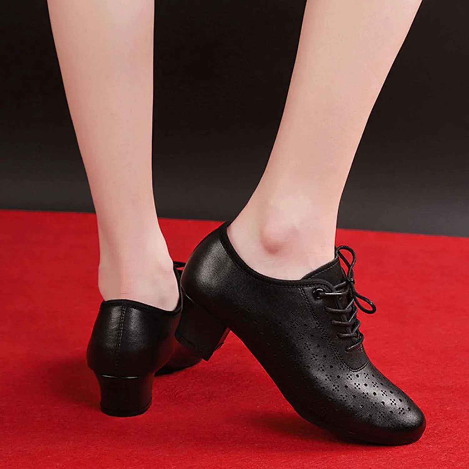 ONAIC Women's Character Latin Ballroom Shoes Non-Slip Lace-Up 5CM Heels Practice Teaching Dance Shoes Wedding Pumps