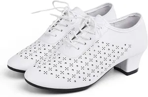 ONAIC Women's Character Latin Ballroom Shoes Non-Slip Lace-Up 5CM Heels Practice Teaching Dance Shoes Wedding Pumps