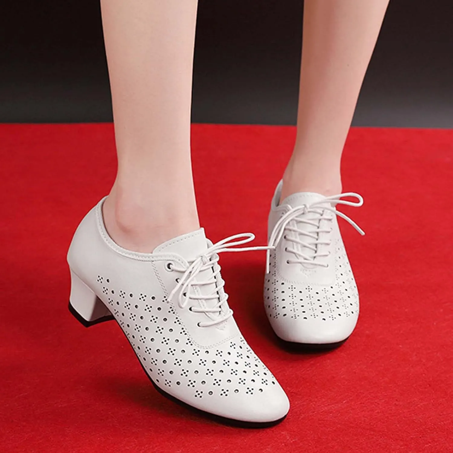 ONAIC Women's Character Latin Ballroom Shoes Non-Slip Lace-Up 5CM Heels Practice Teaching Dance Shoes Wedding Pumps