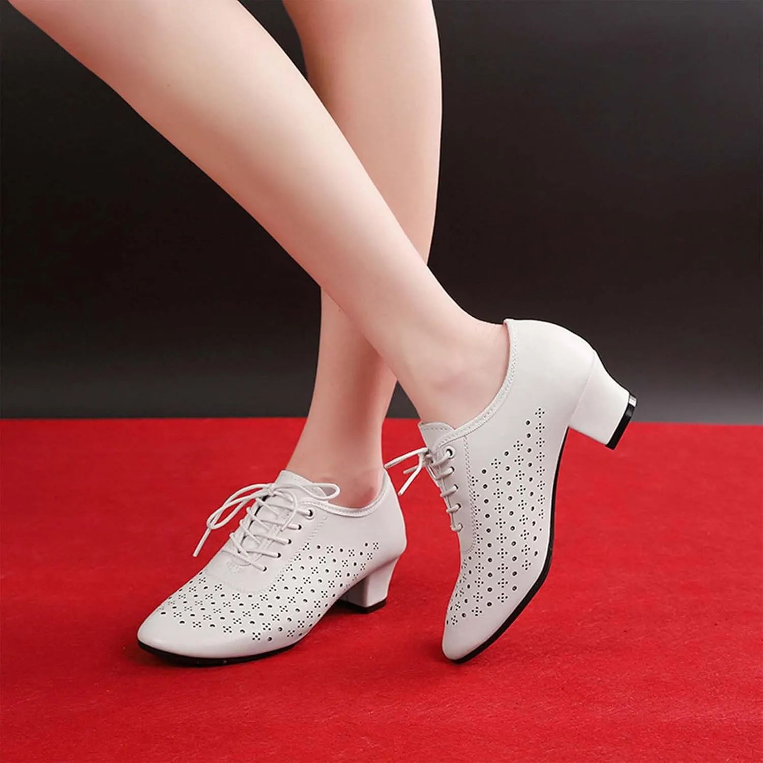 ONAIC Women's Character Latin Ballroom Shoes Non-Slip Lace-Up 5CM Heels Practice Teaching Dance Shoes Wedding Pumps