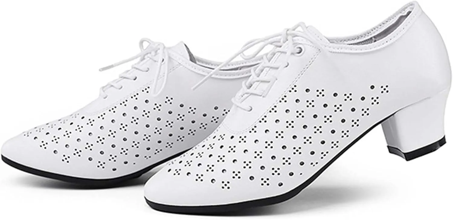 ONAIC Women's Character Latin Ballroom Shoes Non-Slip Lace-Up 5CM Heels Practice Teaching Dance Shoes Wedding Pumps