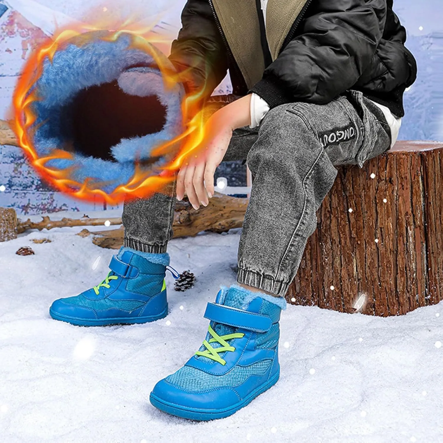 Open Toe Fuzzy Snow Booties For Boys Kids Childrens Leather Flat Non Slip Shoes Outdoor Running Warm Lightweight Boots