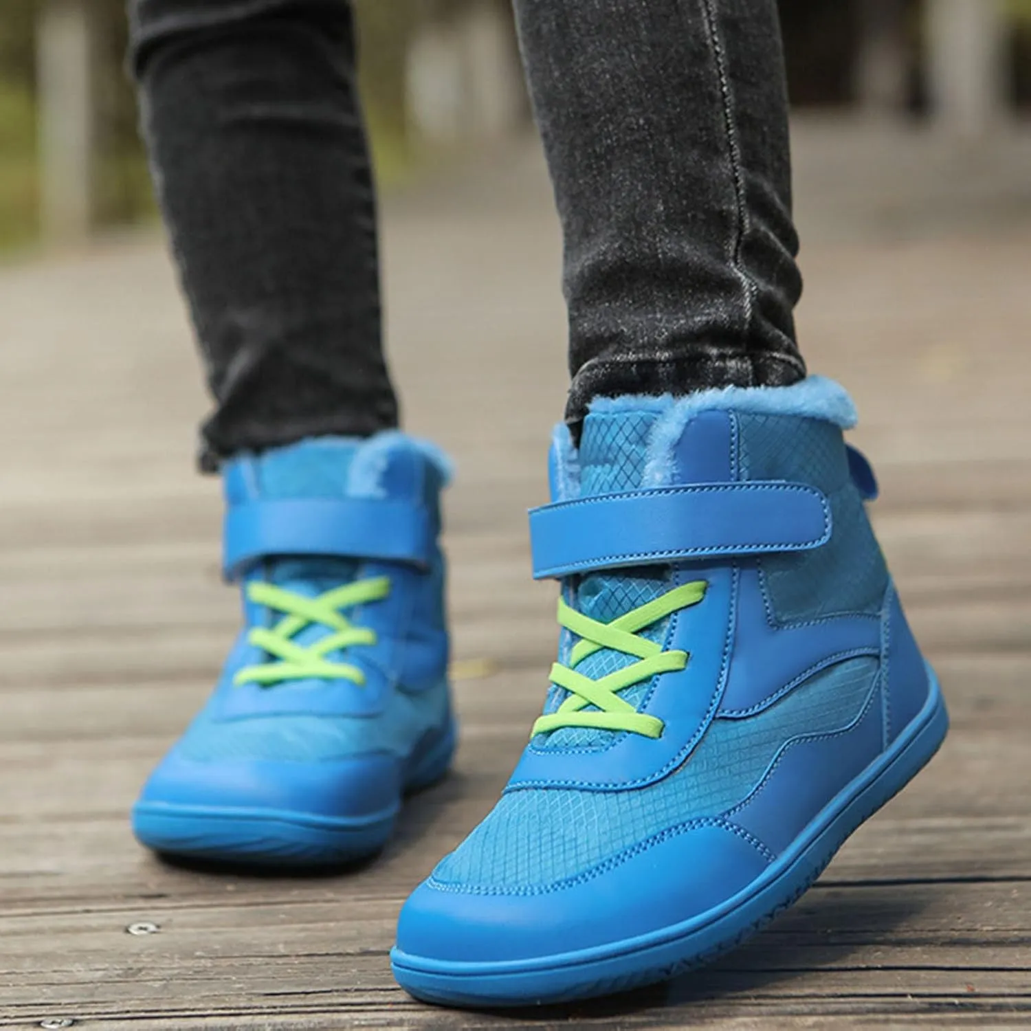 Open Toe Fuzzy Snow Booties For Boys Kids Childrens Leather Flat Non Slip Shoes Outdoor Running Warm Lightweight Boots