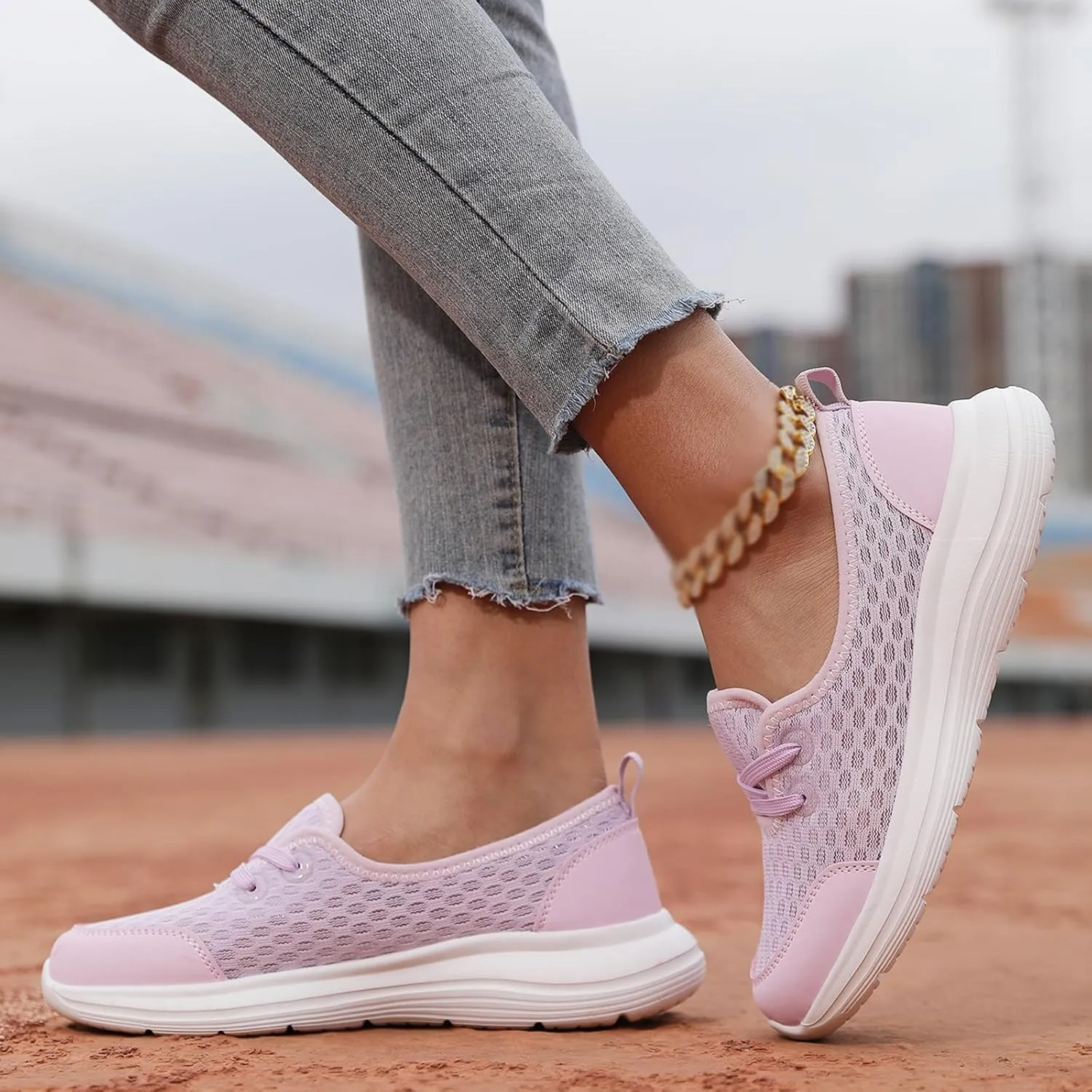 Orthopedic Shoes for Women Lightweight Breathable Mesh Holllow Out Slip-On Knitted Sneakers Casual Comfortable Low Cut Walking Sneakers with Arch Support