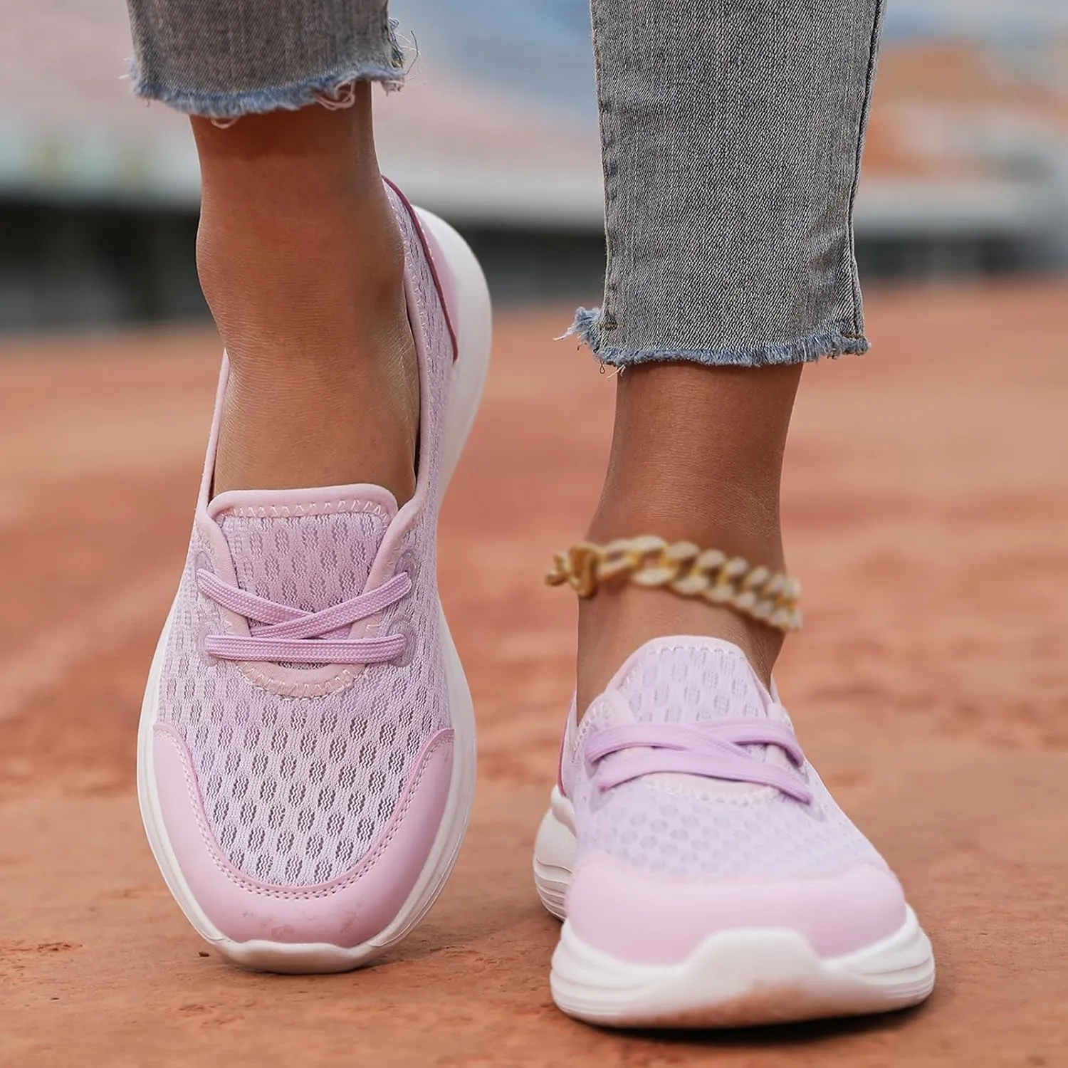 Orthopedic Shoes for Women Lightweight Breathable Mesh Holllow Out Slip-On Knitted Sneakers Casual Comfortable Low Cut Walking Sneakers with Arch Support