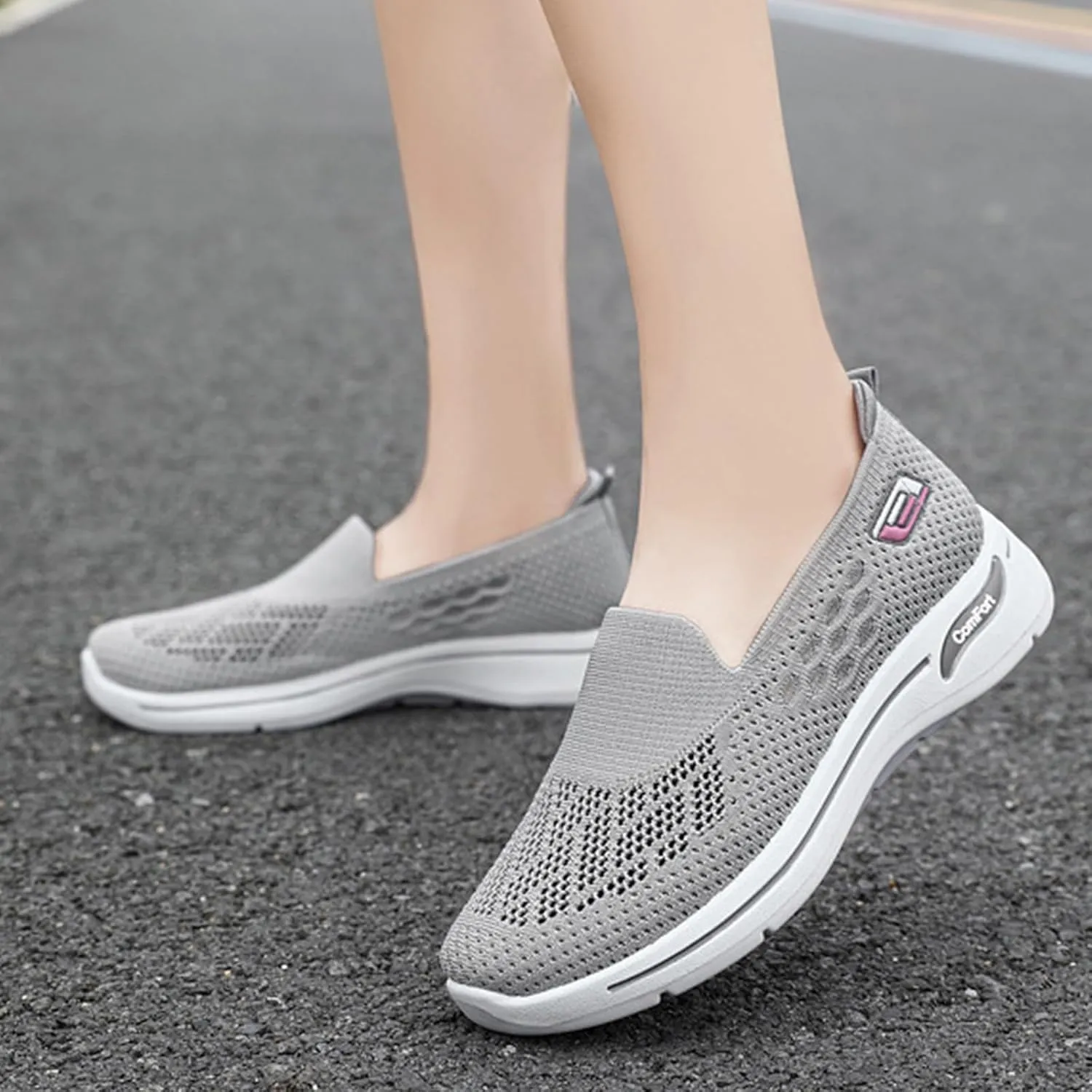 Orthopedic Sneakers for Women Summer Breathable Mesh Hollow Out Slip On Walking Shoes Casual Lightweight Soft Sole Outdoor Sports Sneakers with Arch Support