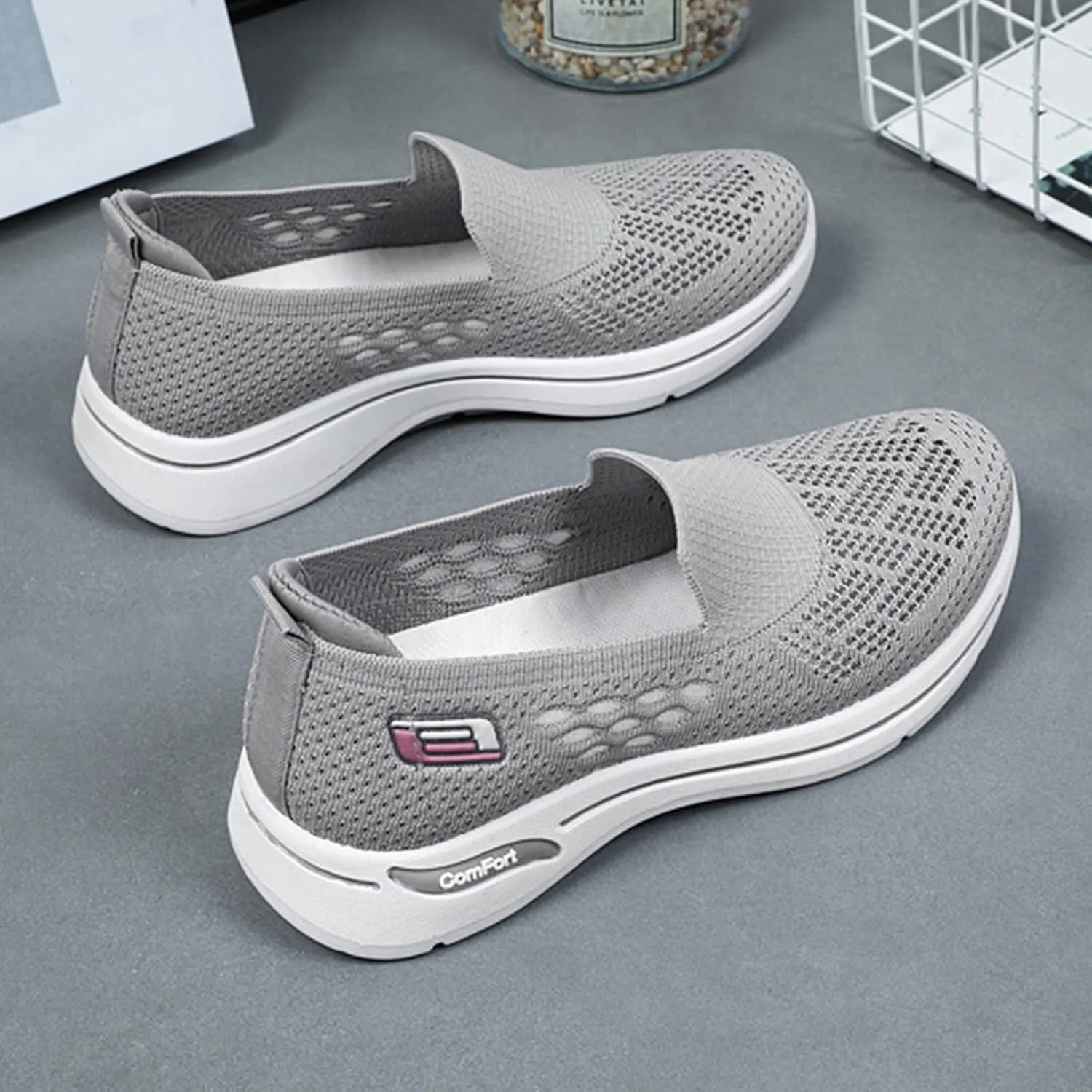 Orthopedic Sneakers for Women Summer Breathable Mesh Hollow Out Slip On Walking Shoes Casual Lightweight Soft Sole Outdoor Sports Sneakers with Arch Support