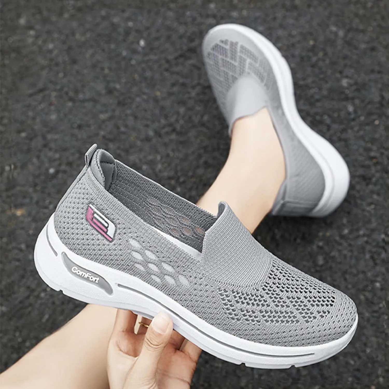 Orthopedic Sneakers for Women Summer Breathable Mesh Hollow Out Slip On Walking Shoes Casual Lightweight Soft Sole Outdoor Sports Sneakers with Arch Support