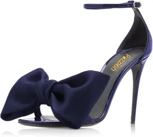 Pazzion Women Graceful Bowknots Open Toe Sandals Skinny Ankle Strap Stiletto High Heel Pumps Sexy Wedding Fancy Ballroom Shoes Size 4-16 US