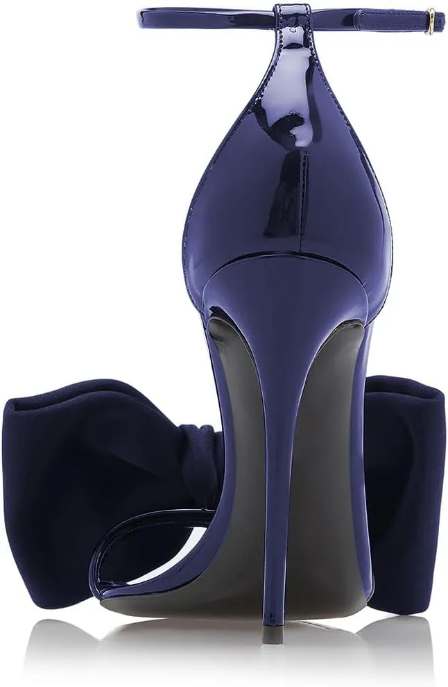 Pazzion Women Graceful Bowknots Open Toe Sandals Skinny Ankle Strap Stiletto High Heel Pumps Sexy Wedding Fancy Ballroom Shoes Size 4-16 US