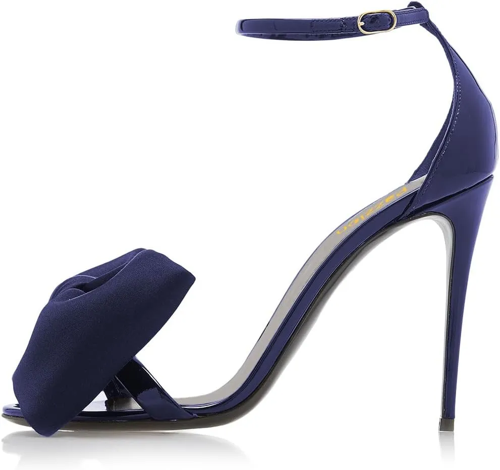 Pazzion Women Graceful Bowknots Open Toe Sandals Skinny Ankle Strap Stiletto High Heel Pumps Sexy Wedding Fancy Ballroom Shoes Size 4-16 US