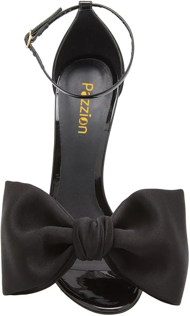 Pazzion Women Graceful Bowknots Open Toe Sandals Skinny Ankle Strap Stiletto High Heel Pumps Sexy Wedding Fancy Ballroom Shoes Size 4-16 US