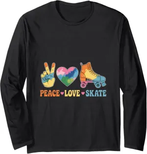 Peace Love Skate Roller Skate Shoes Tie Dye Roller Skating Long Sleeve T-Shirt