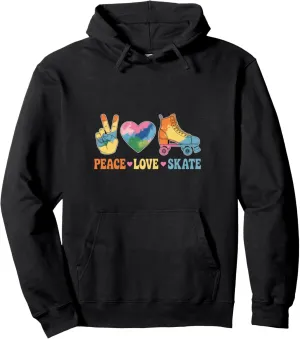 Peace Love Skate Roller Skate Shoes Tie Dye Roller Skating Pullover Hoodie