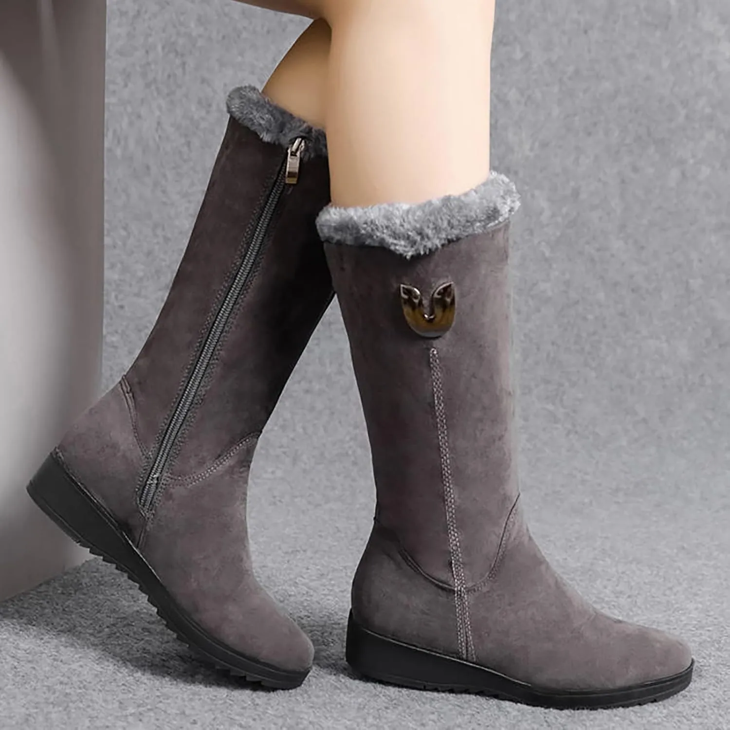 Plush Snow Boots for Women Fashionable Versatile Mid Calf Boots Fleece Lined Warm Boots Snow Boots for Women