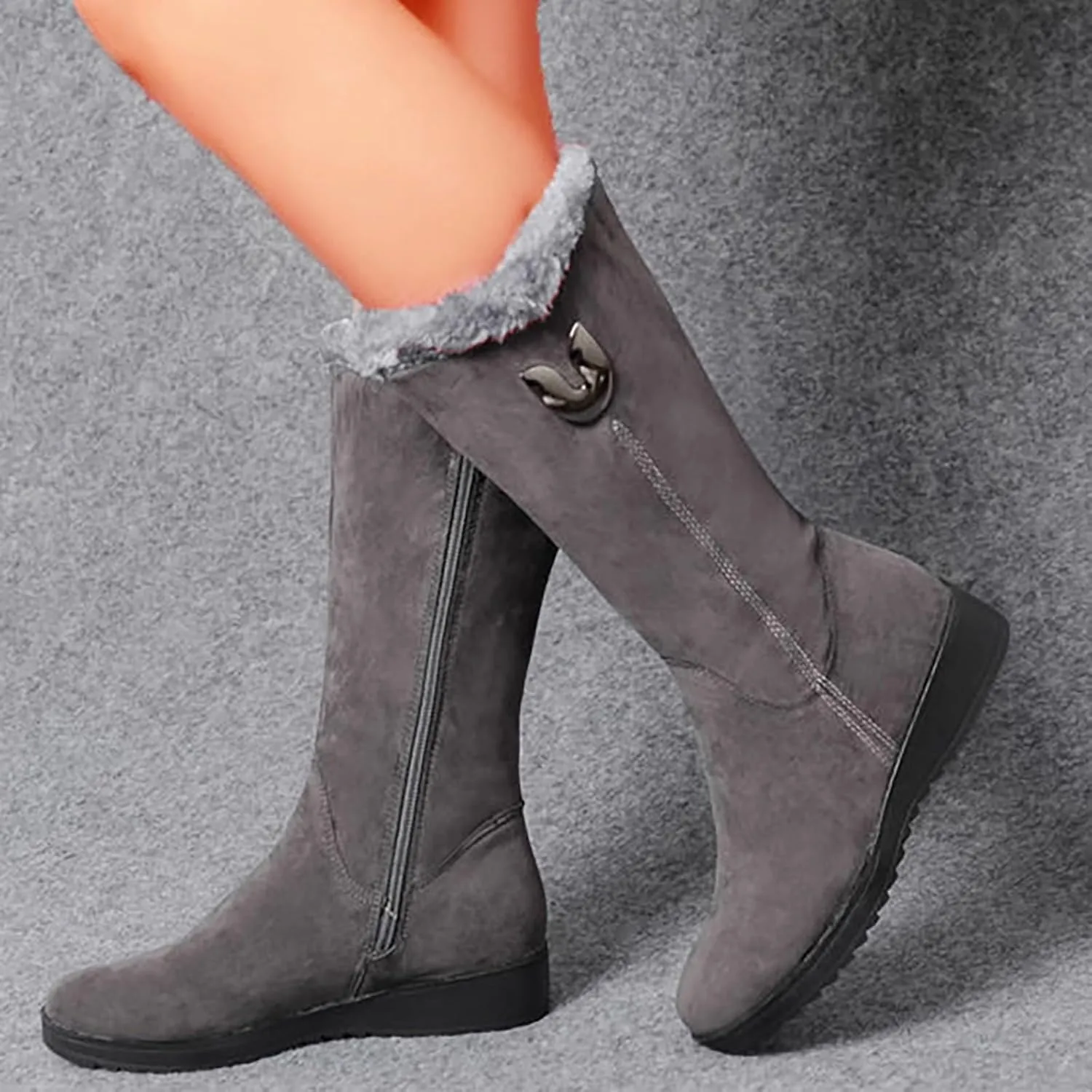 Plush Snow Boots for Women Fashionable Versatile Mid Calf Boots Fleece Lined Warm Boots Snow Boots for Women