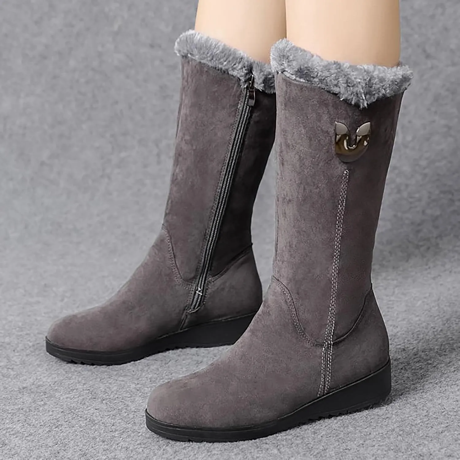Plush Snow Boots for Women Fashionable Versatile Mid Calf Boots Fleece Lined Warm Boots Snow Boots for Women