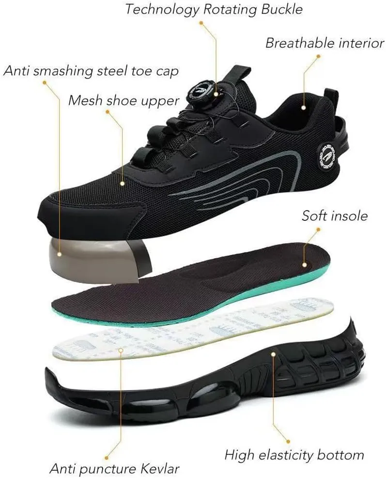 Prestivos Shoes, Steel Toe Safety Work for Men, Anti-Slip Lightweight Puncture Proof Steel Toe Sneakes, Smash Stab Resistant Air Cushion Shoes