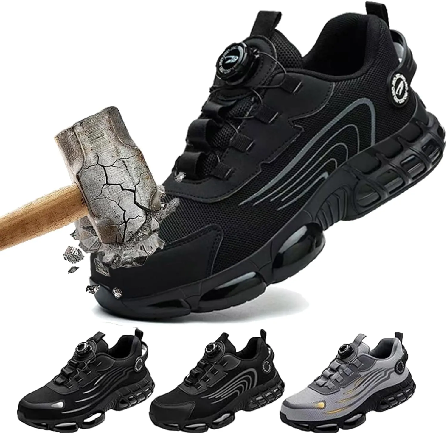 Prestivos Shoes, Steel Toe Safety Work for Men, Anti-Slip Lightweight Puncture Proof Steel Toe Sneakes, Smash Stab Resistant Air Cushion Shoes