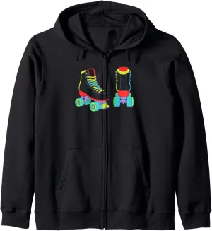 Retro Roller Skate Shoes Colorful Roller Skating Lover Zip Hoodie
