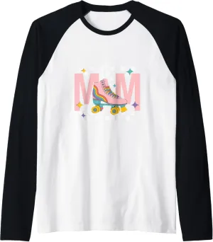 Retro Roller Skate Shoes Mom Roller Skating Raglan Baseball Tee