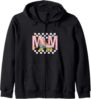 Retro Roller Skate Shoes Mom Roller Skating Zip Hoodie