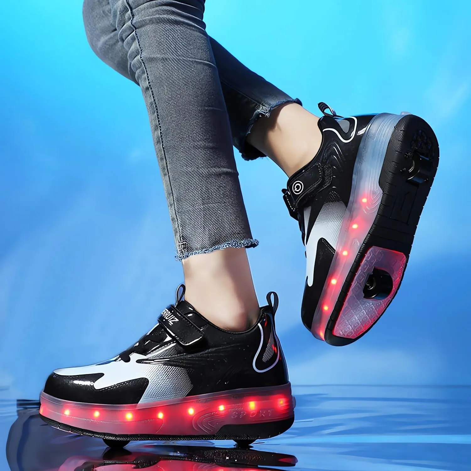 Roller Shoes Girls Sneakers USB Rechargeable 2 Wheels Shoes Roller Skates for Beginner Trainers Shoe 16 Modes LED Light Up Flash Sneaker for Unisex Kids Boys Stylish Footwear