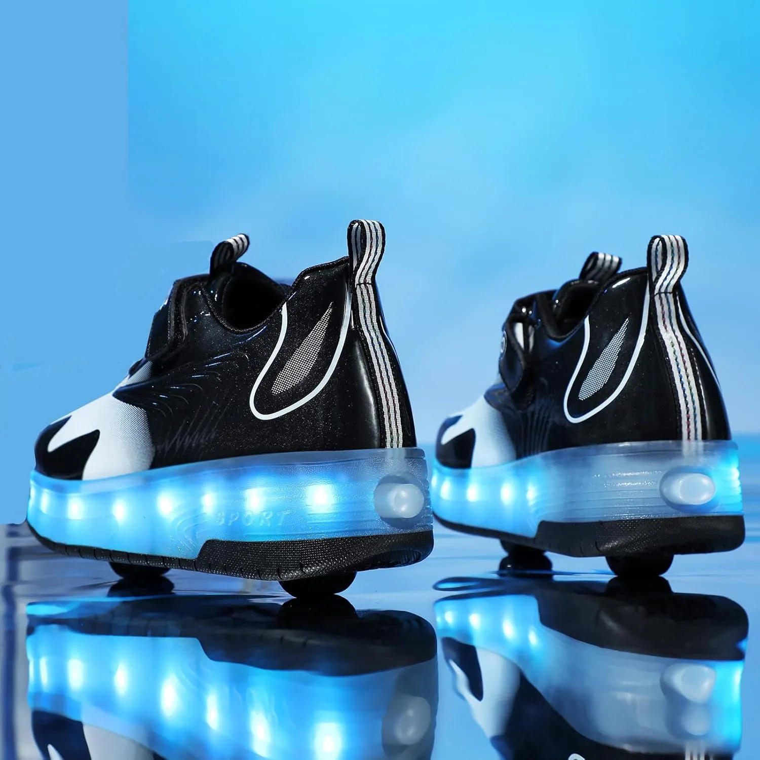 Roller Shoes Girls Sneakers USB Rechargeable 2 Wheels Shoes Roller Skates for Beginner Trainers Shoe 16 Modes LED Light Up Flash Sneaker for Unisex Kids Boys Stylish Footwear