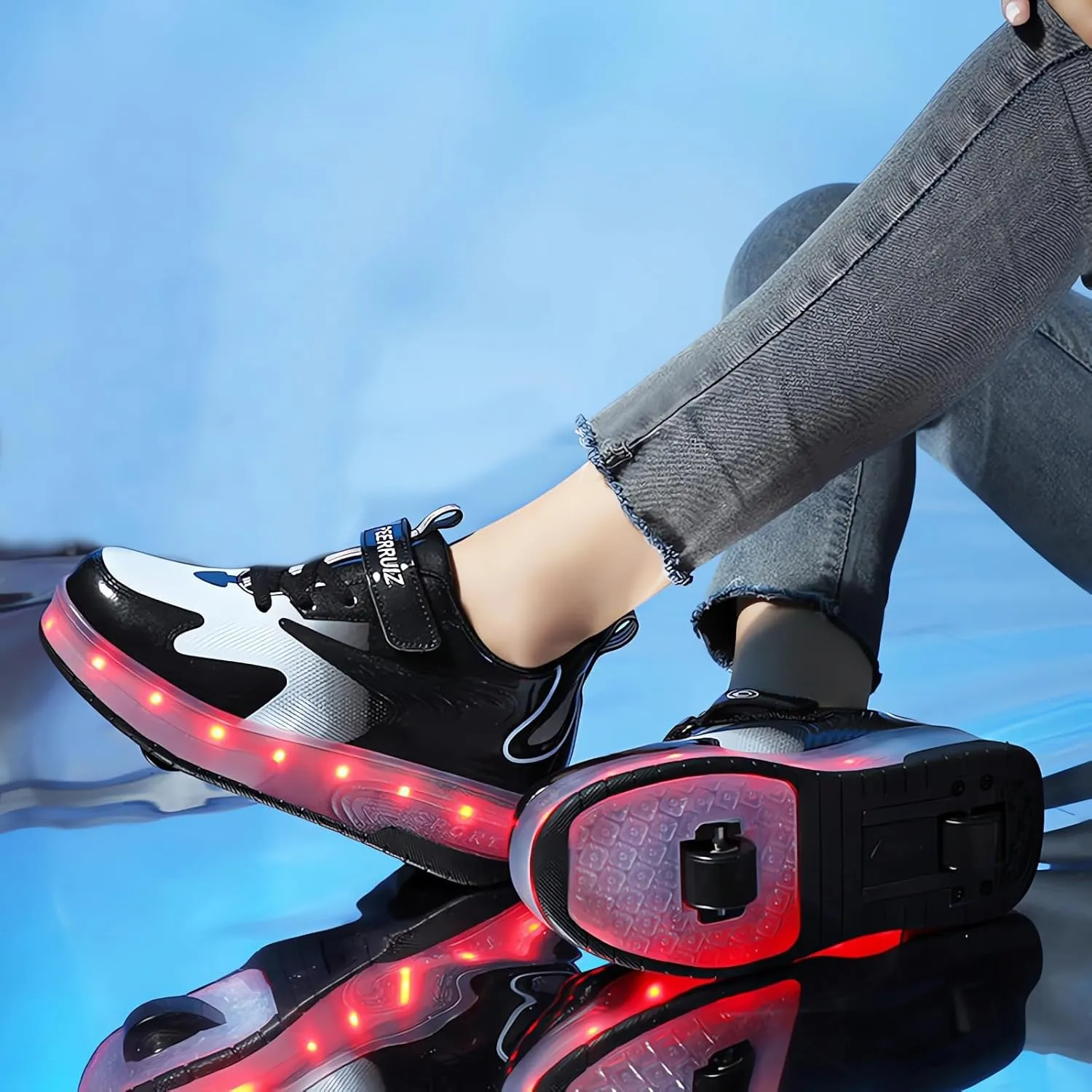 Roller Shoes Girls Sneakers USB Rechargeable 2 Wheels Shoes Roller Skates for Beginner Trainers Shoe 16 Modes LED Light Up Flash Sneaker for Unisex Kids Boys Stylish Footwear