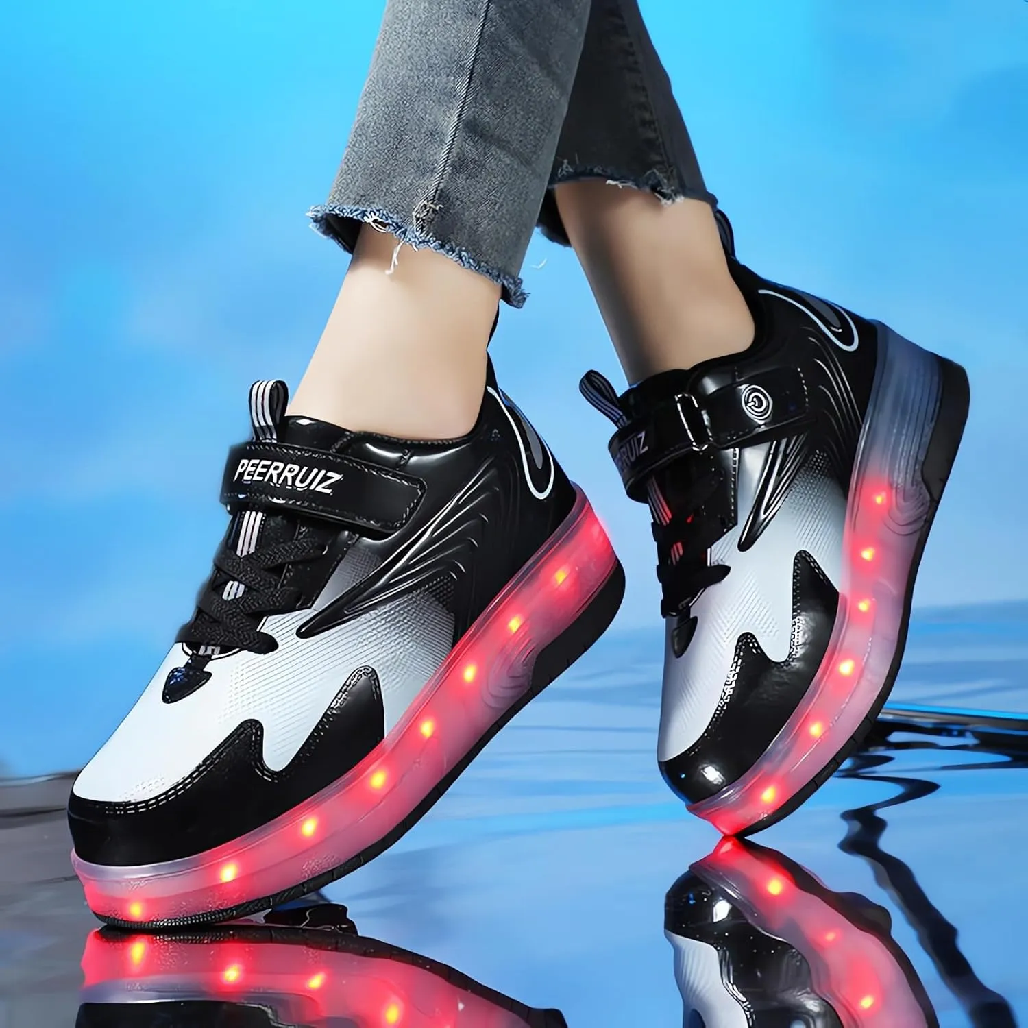 Roller Shoes Girls Sneakers USB Rechargeable 2 Wheels Shoes Roller Skates for Beginner Trainers Shoe 16 Modes LED Light Up Flash Sneaker for Unisex Kids Boys Stylish Footwear