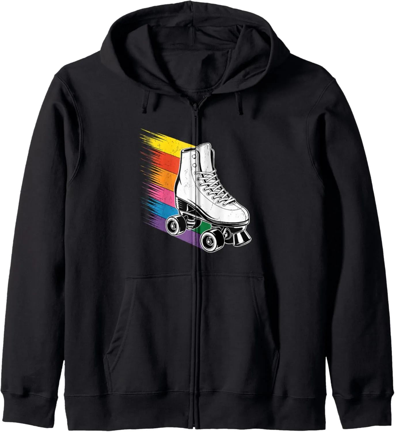 Roller Skate Shoes Rainbow Retro Vintage Roller Skating Zip Hoodie