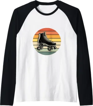 Roller Skate Shoes Retro Sunset Roller Skating Raglan Baseball Tee