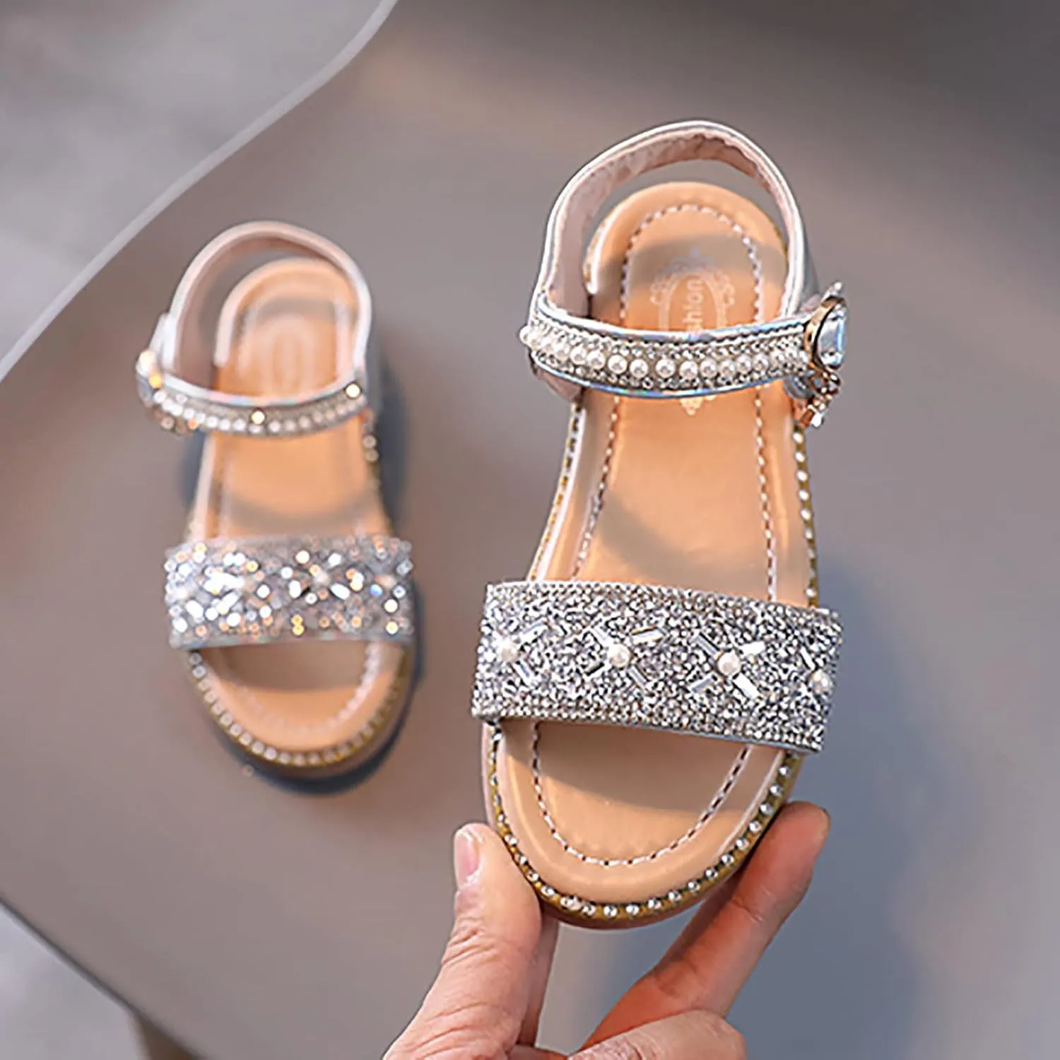 Rose Shoes Size 4 Girls Sandals Open Toe Rhinestone Princess Dress Flat Shoes Girls Flip Flops Size 10 Toddler
