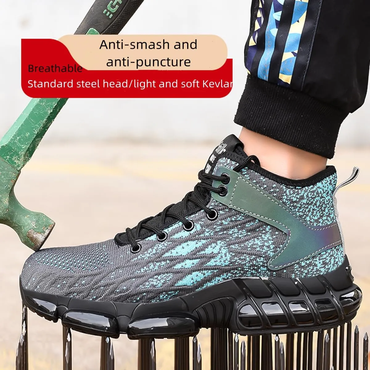 Safety Boots Men's Lightweight Work Shoes,Womens Breathable Steel Toe Cap Trainers Air Cushion Comfortable Non-Slip Construction Industrial Steel Toe Cap Boots (Black 42 EU) (Black 43EU)