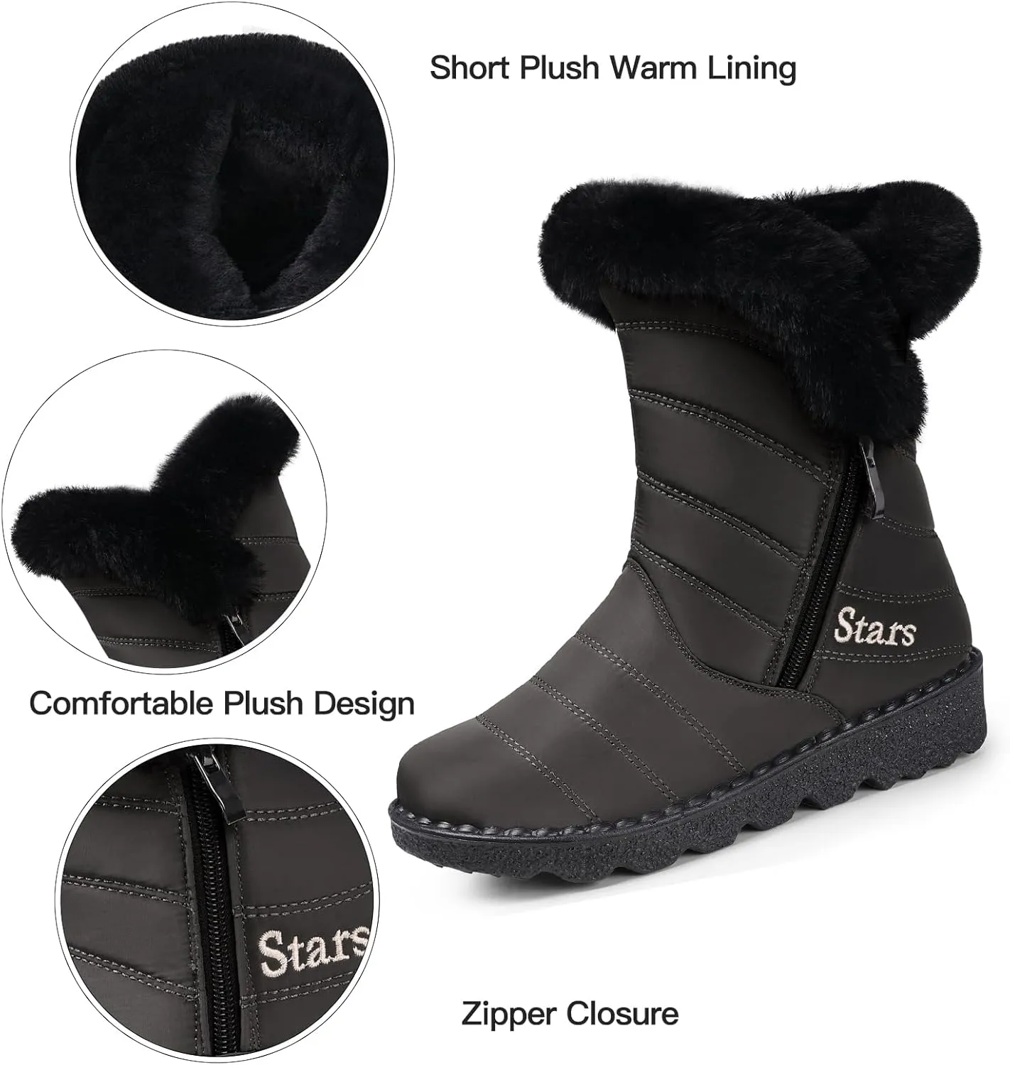 SHIBEVER Waterproof Winter Boots for Women: Snow Mid Calf Fur Lined Warm Women Boot Outdoor Resistant Booties