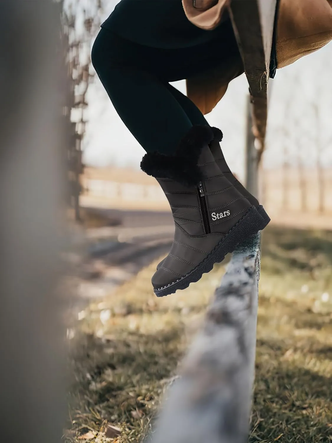 SHIBEVER Waterproof Winter Boots for Women: Snow Mid Calf Fur Lined Warm Women Boot Outdoor Resistant Booties