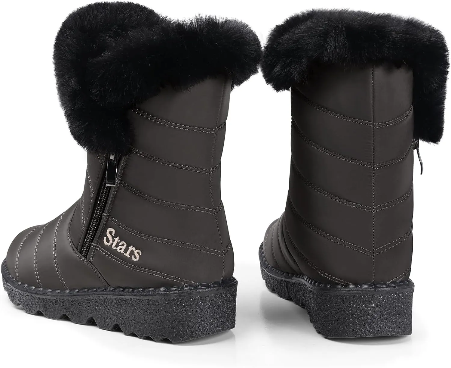 SHIBEVER Waterproof Winter Boots for Women: Snow Mid Calf Fur Lined Warm Women Boot Outdoor Resistant Booties
