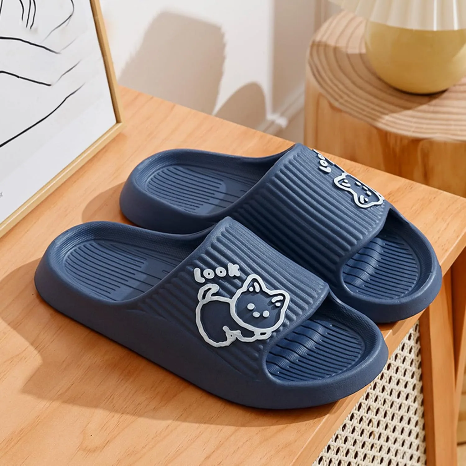 Showers Sandals Mens Cloud Slides Women and Men Pillow Slippers Shower Shoes Drainage Hole Non-Slip Dorms Outdoor