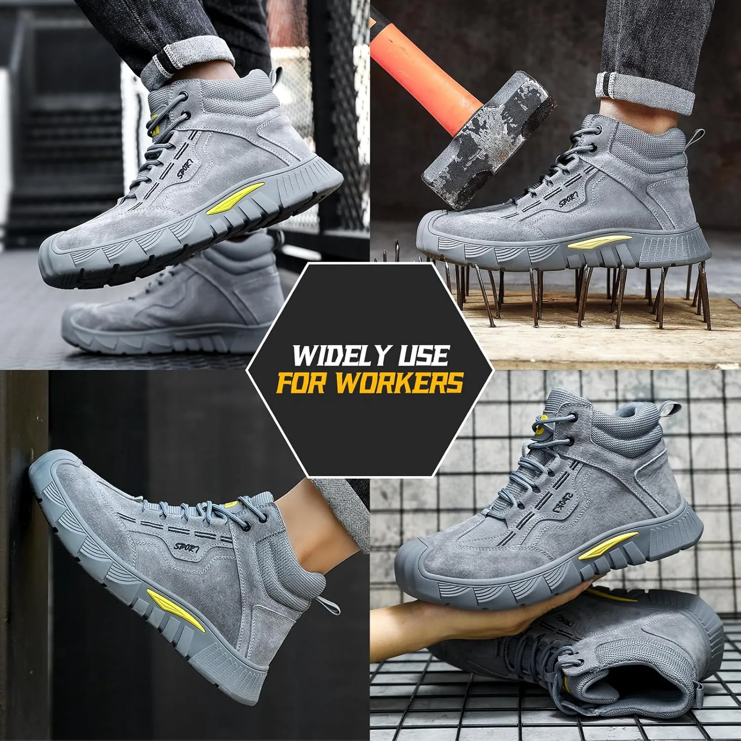 Steel Toe Boots for Men Indestructible Steel Toe Shoes Breathable High Top Work Boots for Men Lightweight Safety Shoes Non Slip Work Shoes Industry Construction Safety Boots