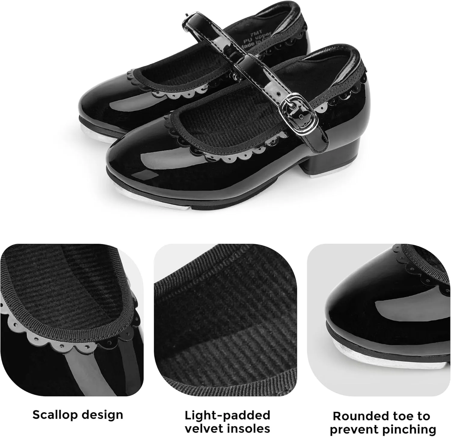 Stelle Tap Shoes for Girls Toddler Dance Shoes Easy Strap Scallop Design (Toddler/Little Kid/Big Kid)