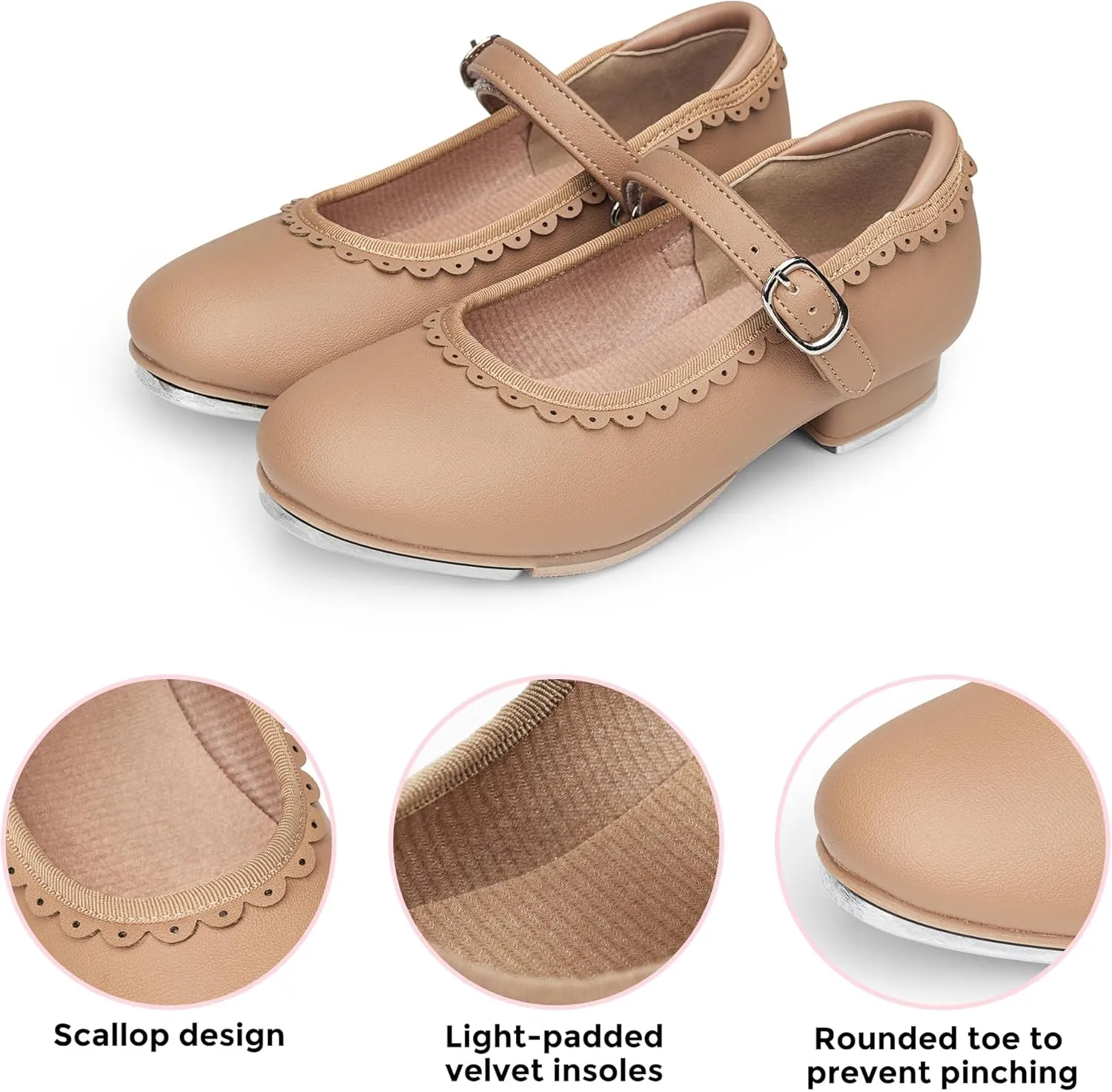 Stelle Tap Shoes for Girls Toddler Dance Shoes Easy Strap Scallop Design (Toddler/Little Kid/Big Kid)