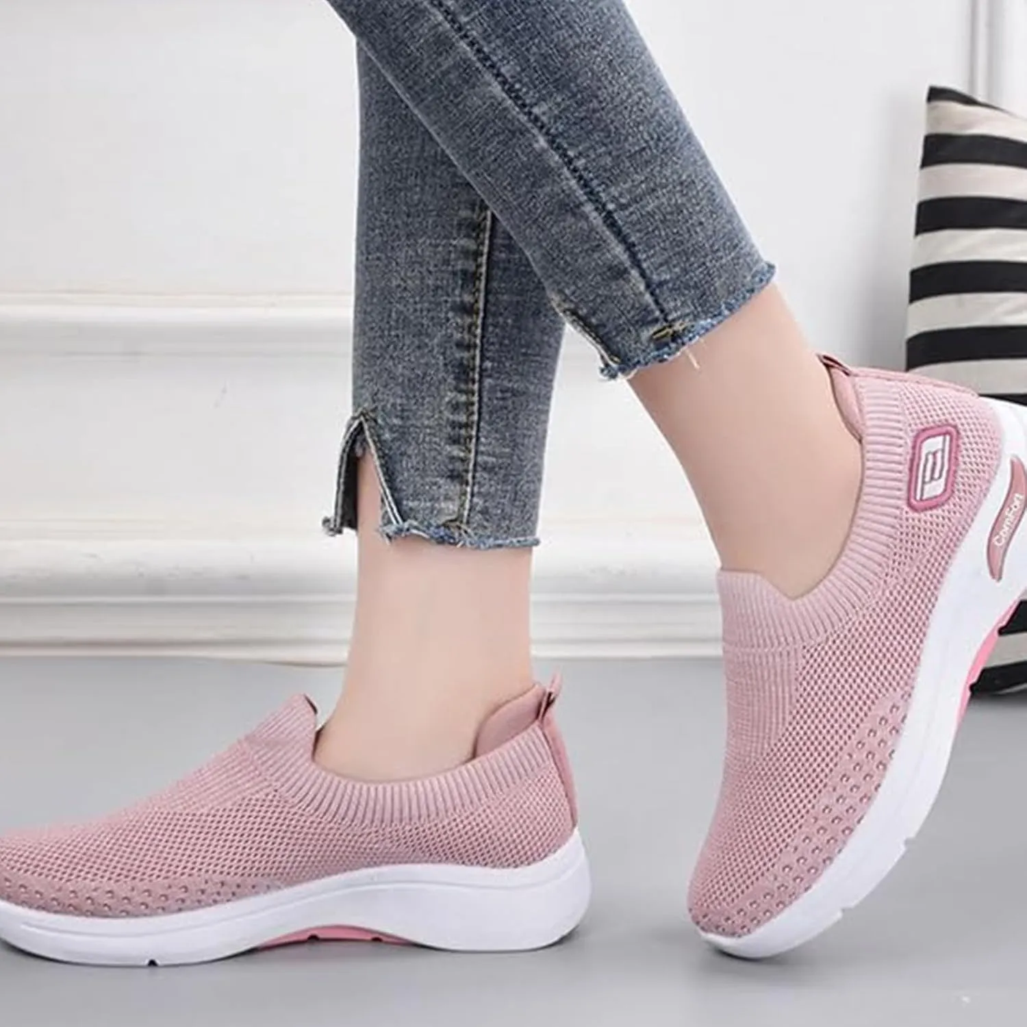 Summer Sneakers for Women Slip On Casual Mesh-Comfortable Tennis Workout Sneakers Breathable Lightweight Orthopedic Shoes with Arch Support Fashion Soft Sole Shoes