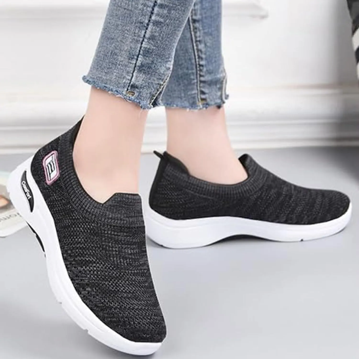 Summer Sneakers for Women Slip On Casual Mesh-Comfortable Tennis Workout Sneakers Breathable Lightweight Orthopedic Shoes with Arch Support Fashion Soft Sole Shoes