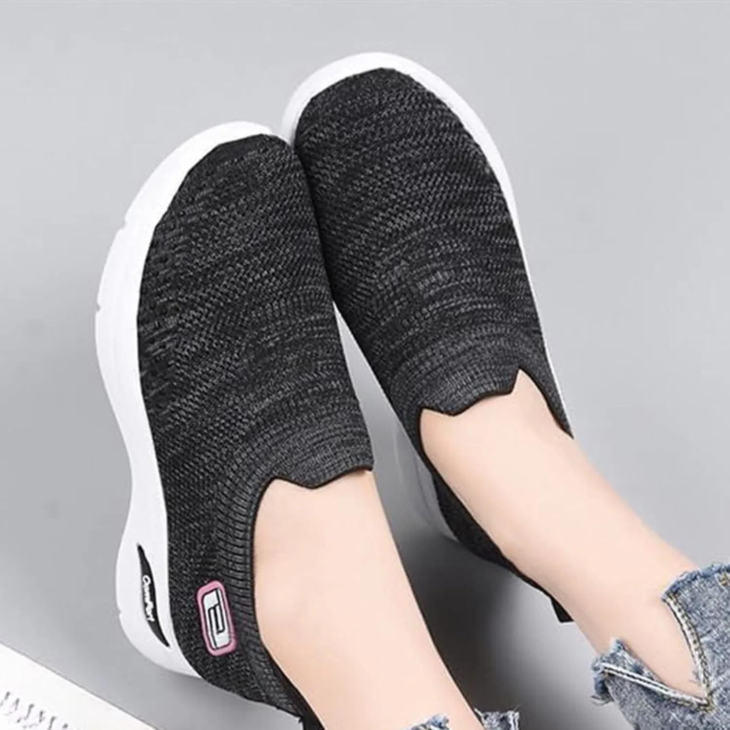 Summer Sneakers for Women Slip On Casual Mesh-Comfortable Tennis Workout Sneakers Breathable Lightweight Orthopedic Shoes with Arch Support Fashion Soft Sole Shoes