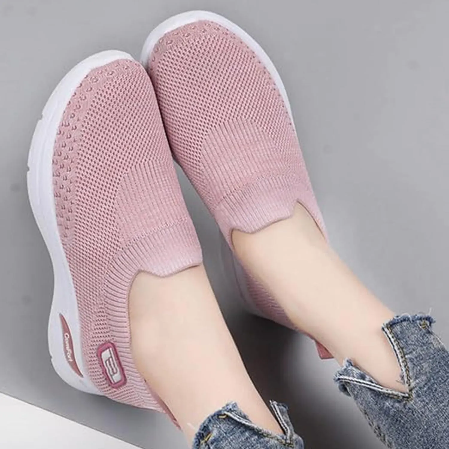 Summer Sneakers for Women Slip On Casual Mesh-Comfortable Tennis Workout Sneakers Breathable Lightweight Orthopedic Shoes with Arch Support Fashion Soft Sole Shoes