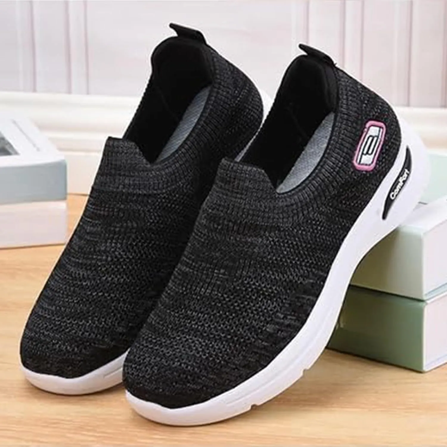 Summer Sneakers for Women Slip On Casual Mesh-Comfortable Tennis Workout Sneakers Breathable Lightweight Orthopedic Shoes with Arch Support Fashion Soft Sole Shoes