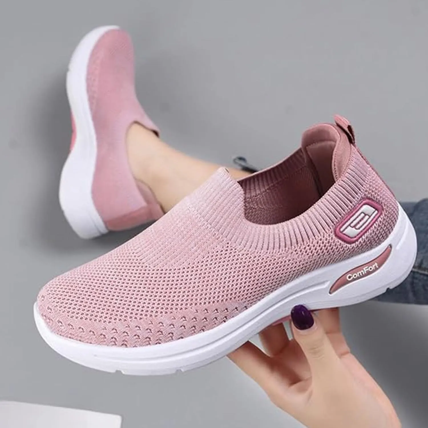 Summer Sneakers for Women Slip On Casual Mesh-Comfortable Tennis Workout Sneakers Breathable Lightweight Orthopedic Shoes with Arch Support Fashion Soft Sole Shoes